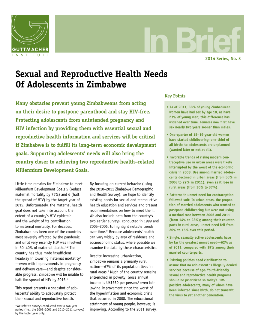 PDF Sexual and Reproductive Health Needs of Adolescents in Zimbabwe