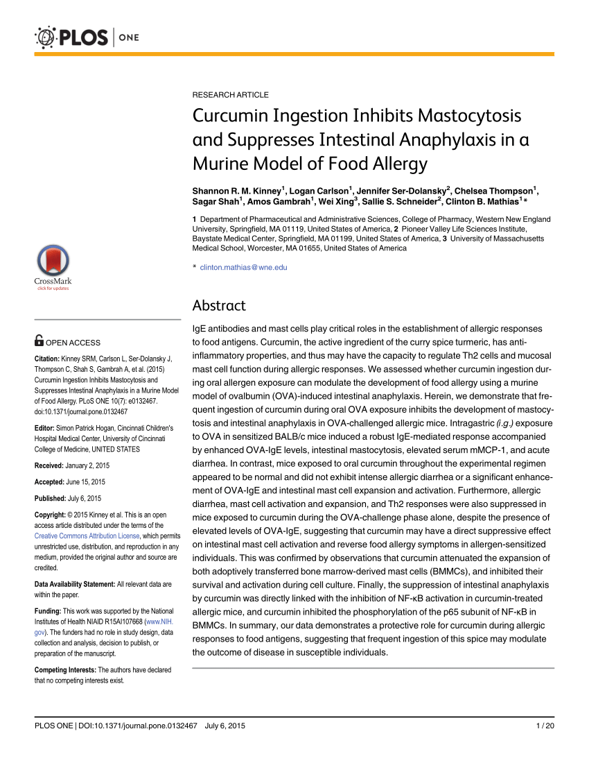 PDF) Curcumin Ingestion Inhibits Mastocytosis and Suppresses