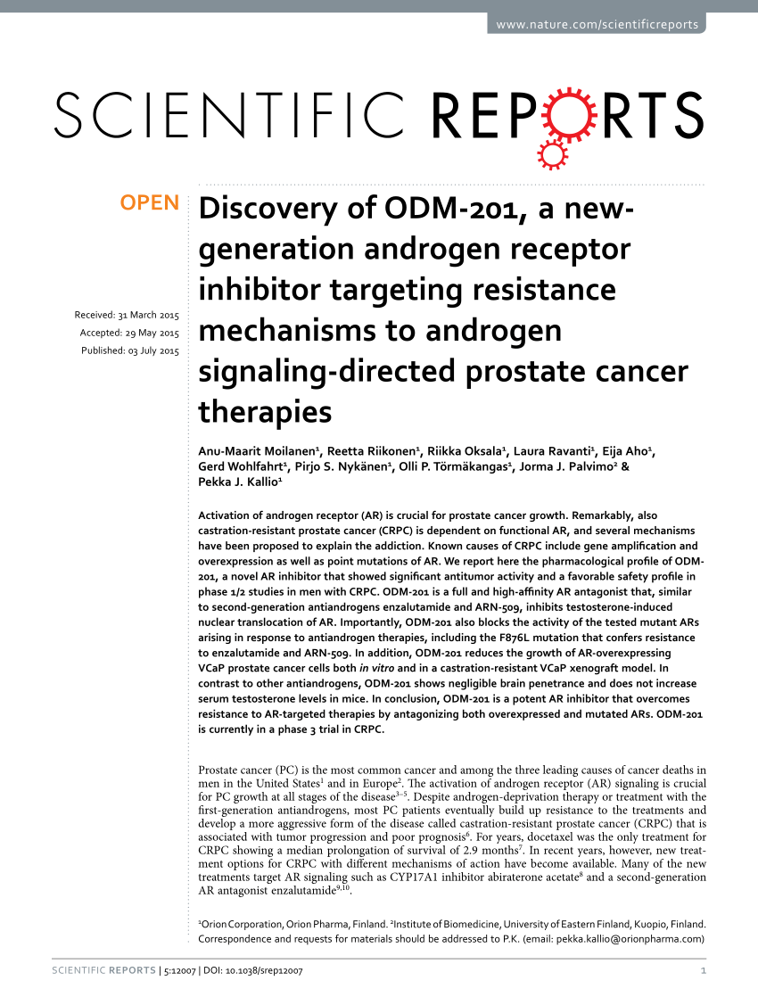 (PDF) Discovery of ODM-201, a new-generation androgen receptor inhibitor targeting resistance 