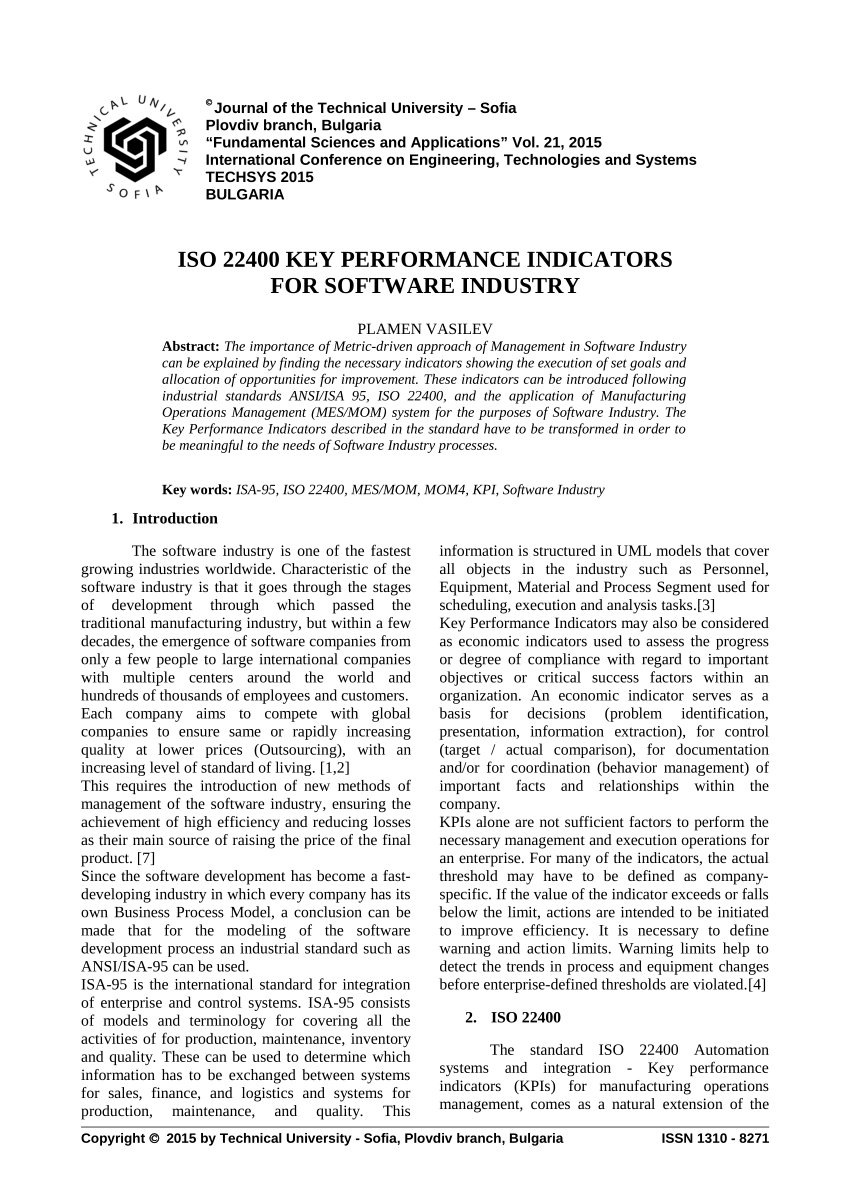 (PDF) ISO 22400 KEY PERFORMANCE INDICATORS FOR SOFTWARE 