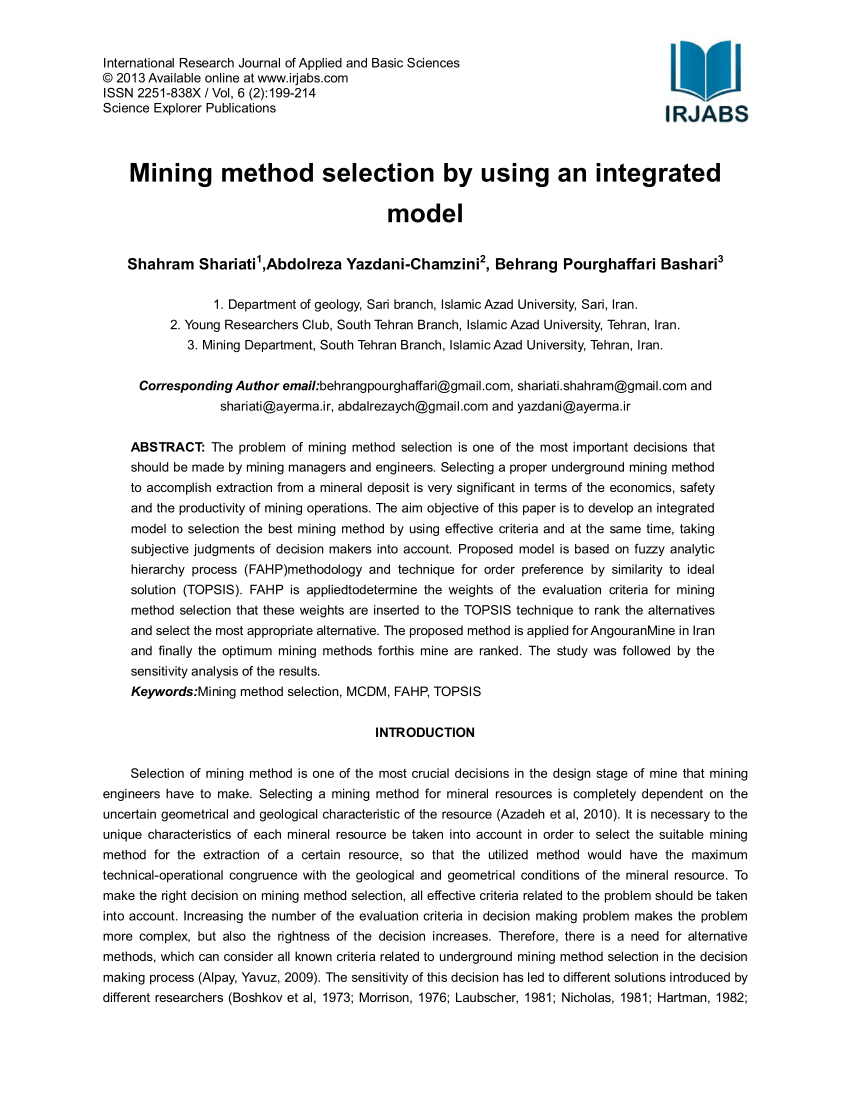 Pdf Mining Method Selection By Using Integrated Model