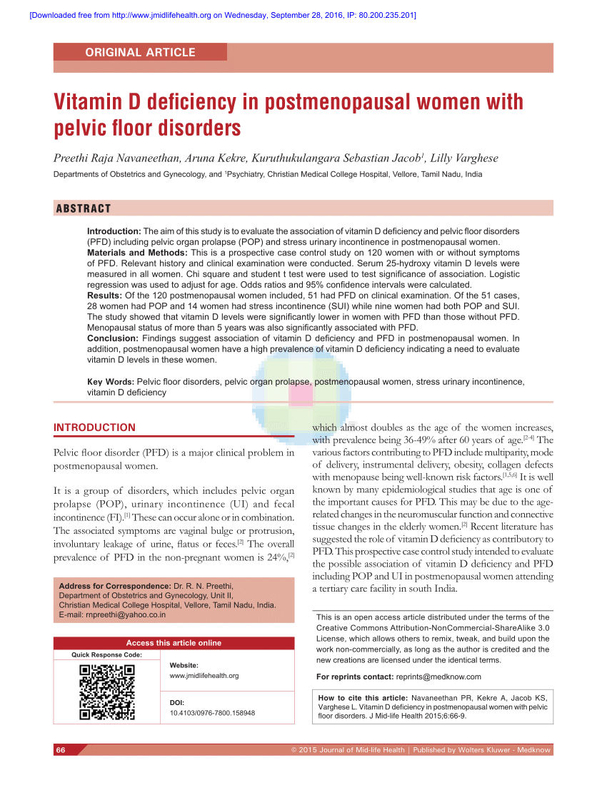 Pdf Vitamin D Deficiency In Postmenopausal Women With