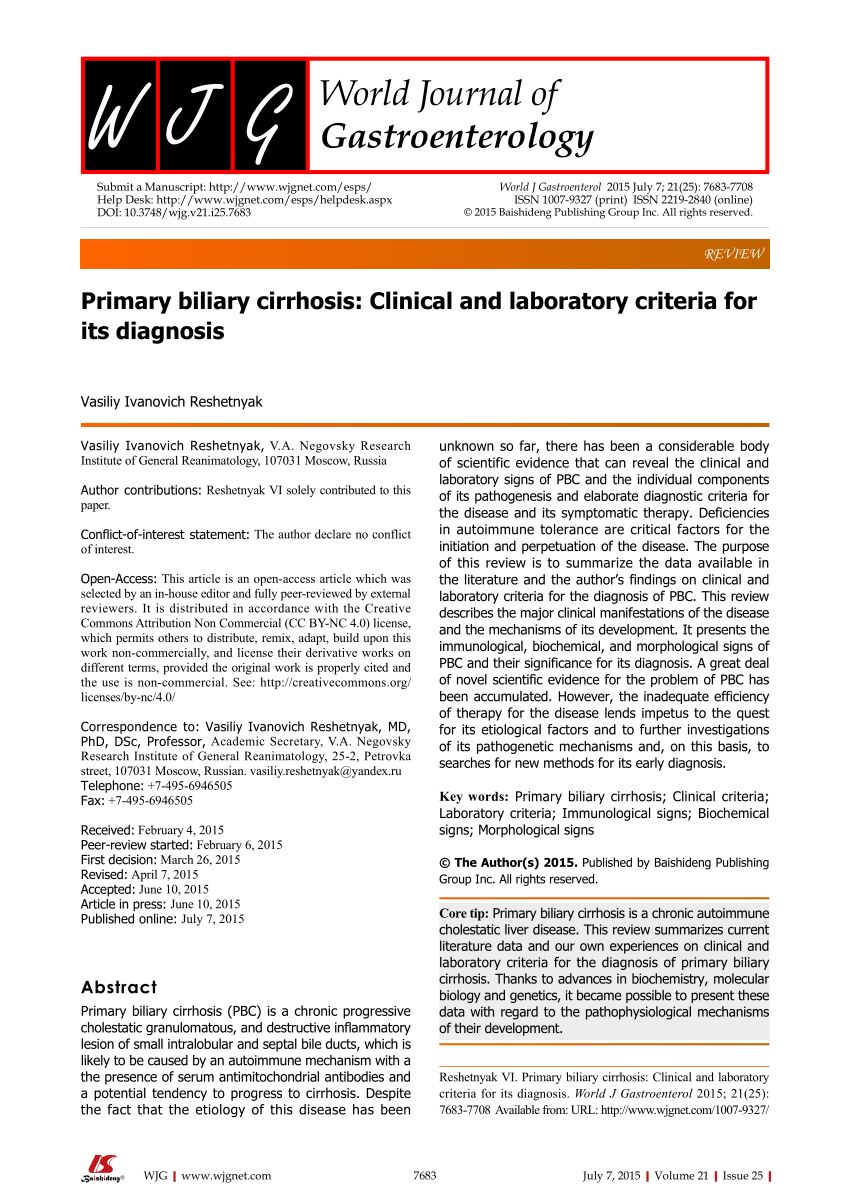 PDF) Primary biliary cirrhosis: Clinical and laboratory criteria 