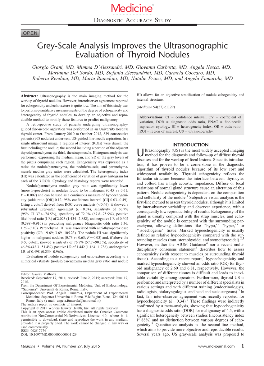 Pdf Grey Scale Analysis Improves The Ultrasonographic Evaluation Of Thyroid Nodules 