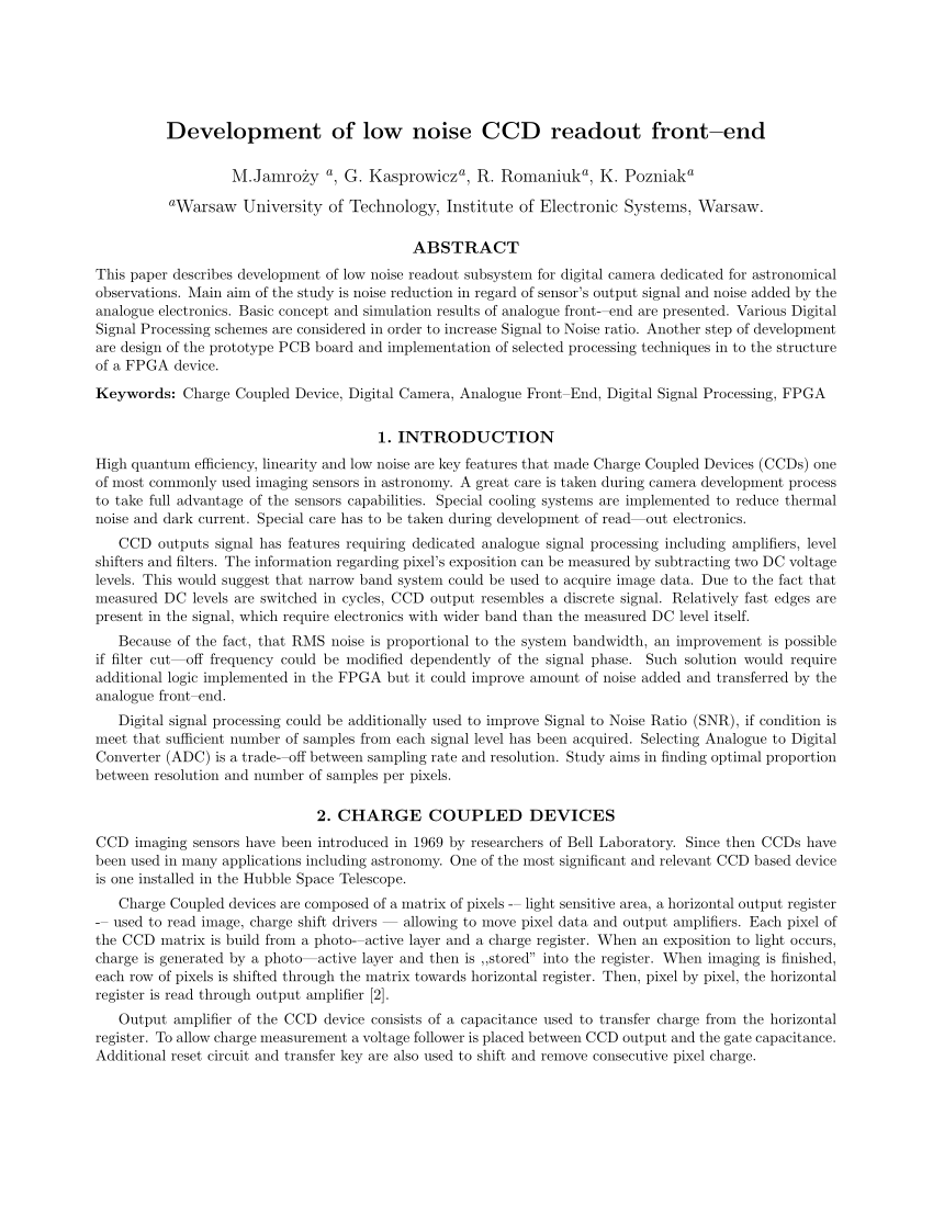 (PDF) Development of low noise CCD readout frontend