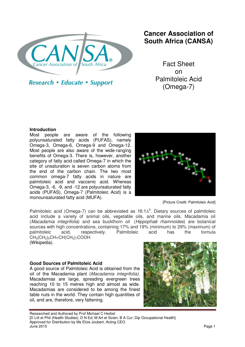 PDF Fact Sheet on Palmitoleic Acid Omega 7