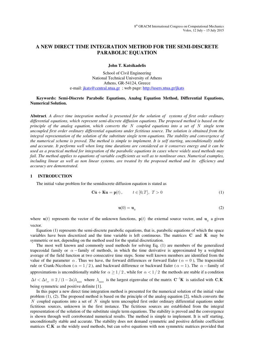 Pdf A New Direct Time Integration Method For The Semi Discrete Parabolic Equation