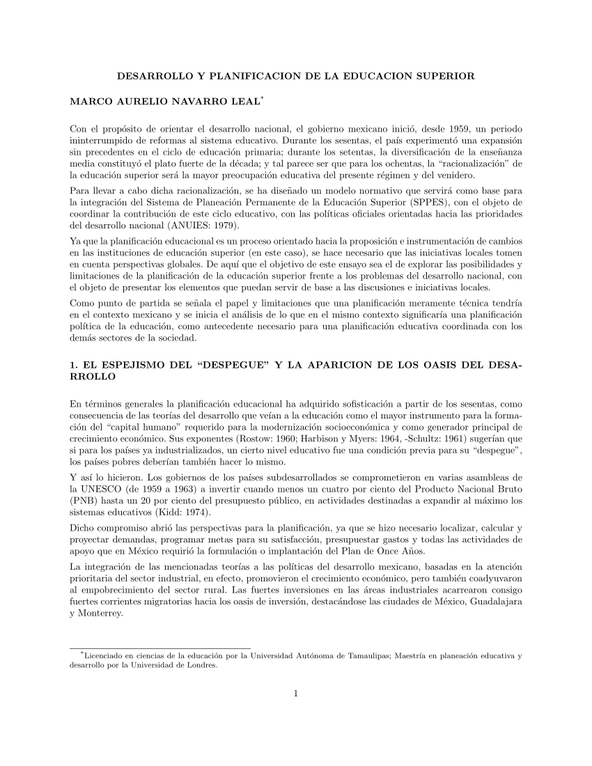 PDF) DESARROLLO Y PLANIFICACION DE LA EDUCACION SUPERIOR