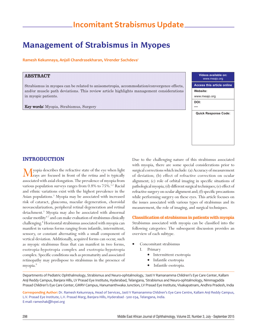 Pdf Management Of Strabismus In Myopes - 