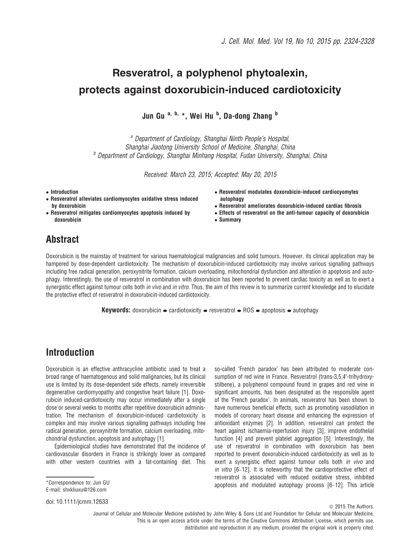 Pdf Resveratrol A Polyphenol Phytoalexin Protects Against Doxorubicin Induced Cardiotoxicity