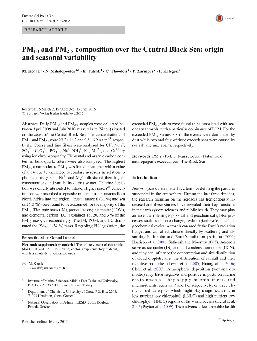 Pdf Pm10 And Pm2 5 Composition Over The Central Black Sea Origin And Seasonal Variability