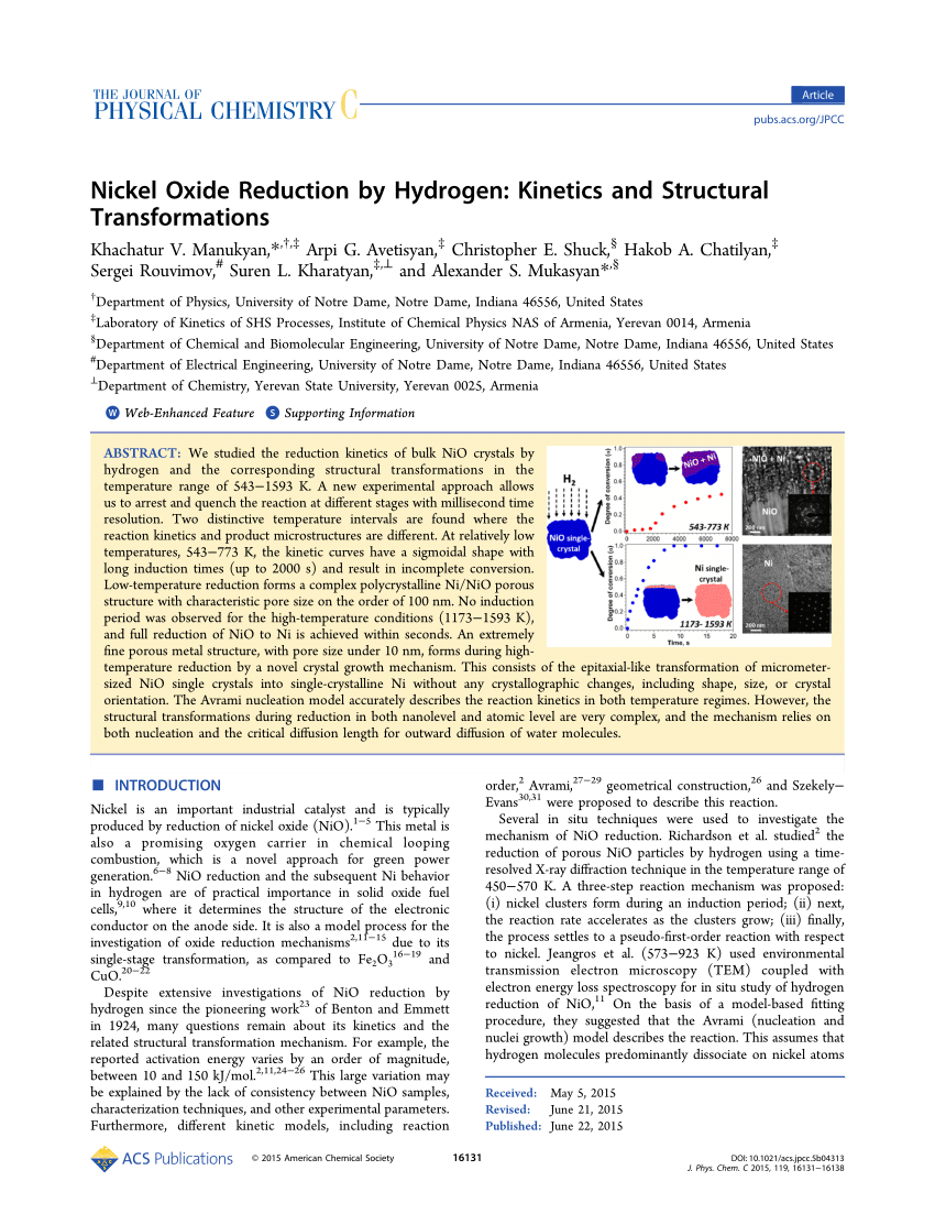 (PDF) Nickel Oxide Reduction by Hydrogen: Kinetics and Structural ...