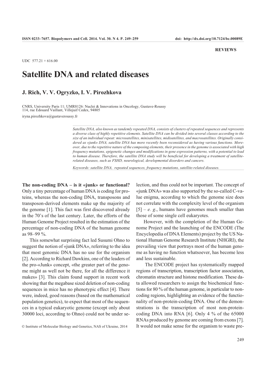 Pdf Satellite Dna And Related Diseases