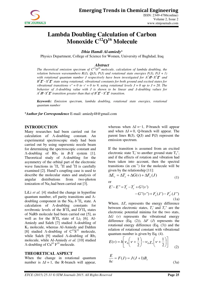 Pdf Lambda Doubling Calculation Of Carbon Monoxide C 12 O 16 Molecule