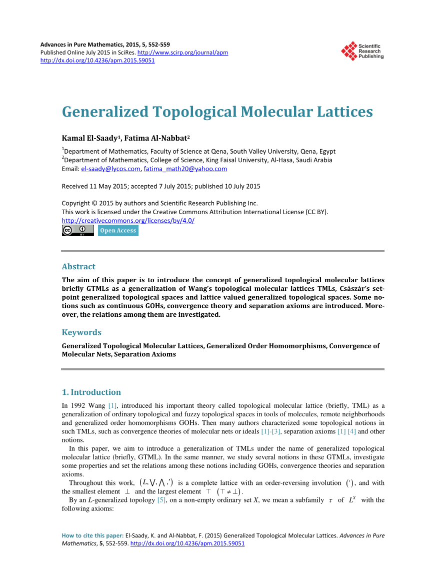 PDF Generalized Topological Molecular Lattices