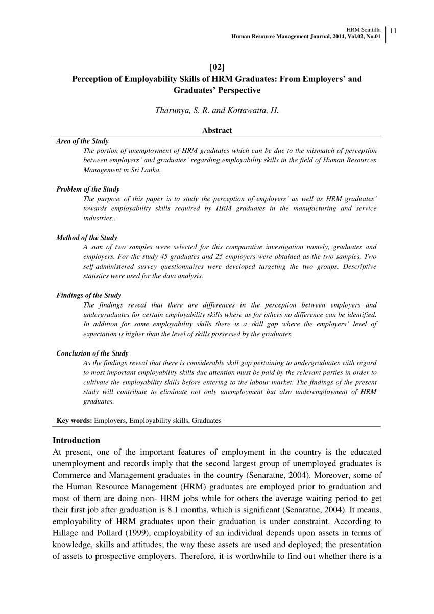 Pdf Perception Of Employability Skills Of Hrm Graduates From Employers And Graduates 5893