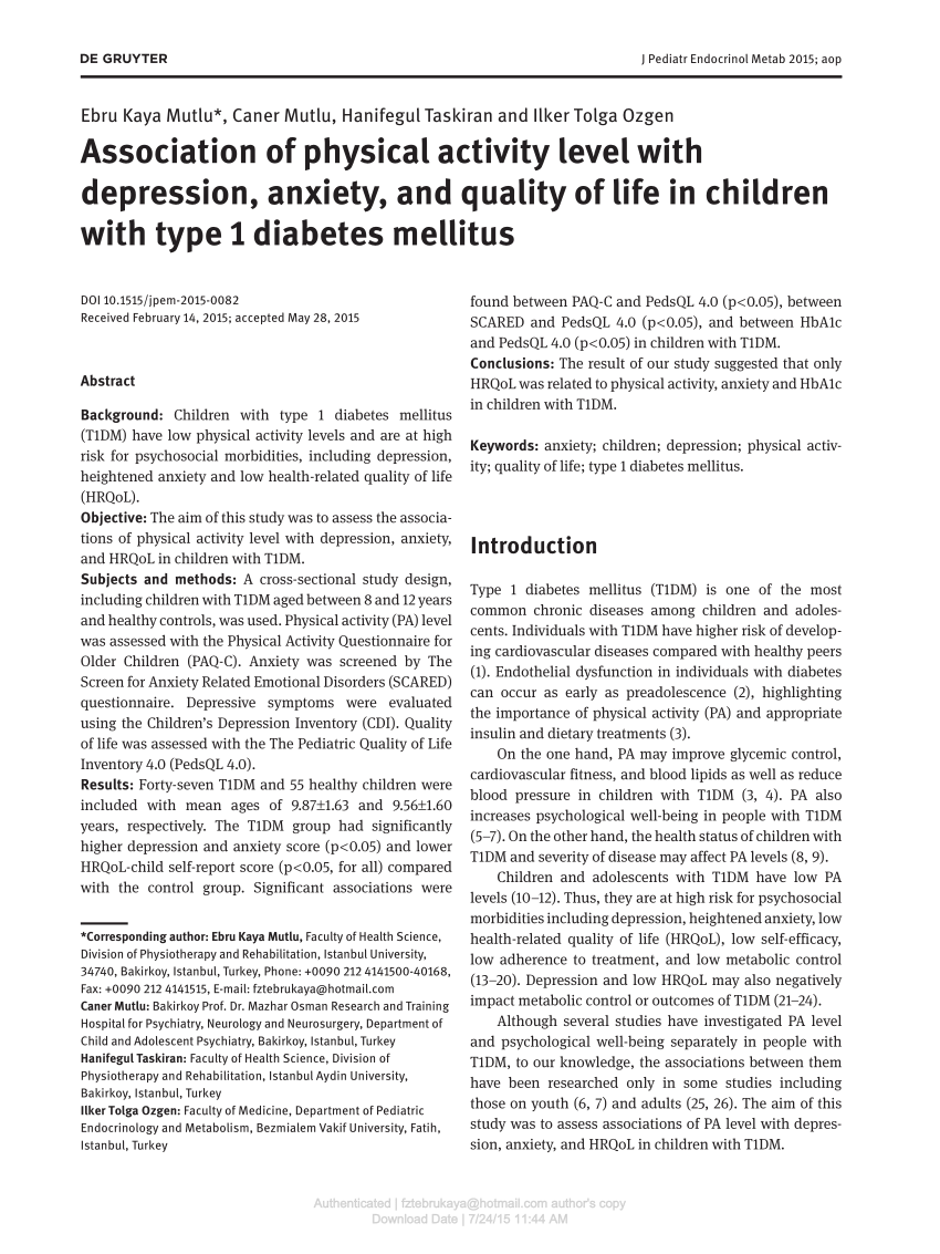 PDF Association of physical activity level with depression  