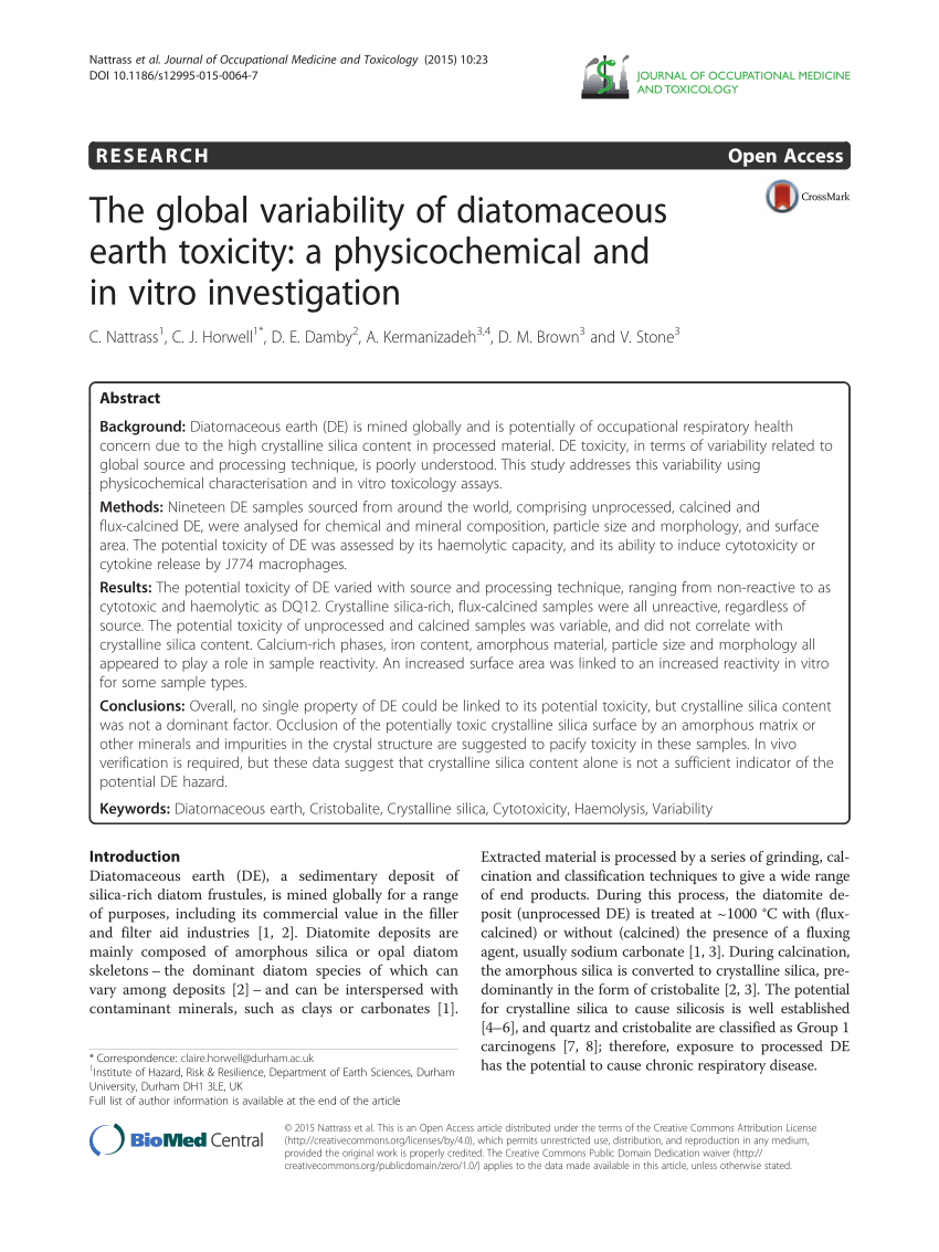 Pdf The Global Variability Of Diatomaceous Earth Toxicity A Physicochemical And In Vitro Investigation