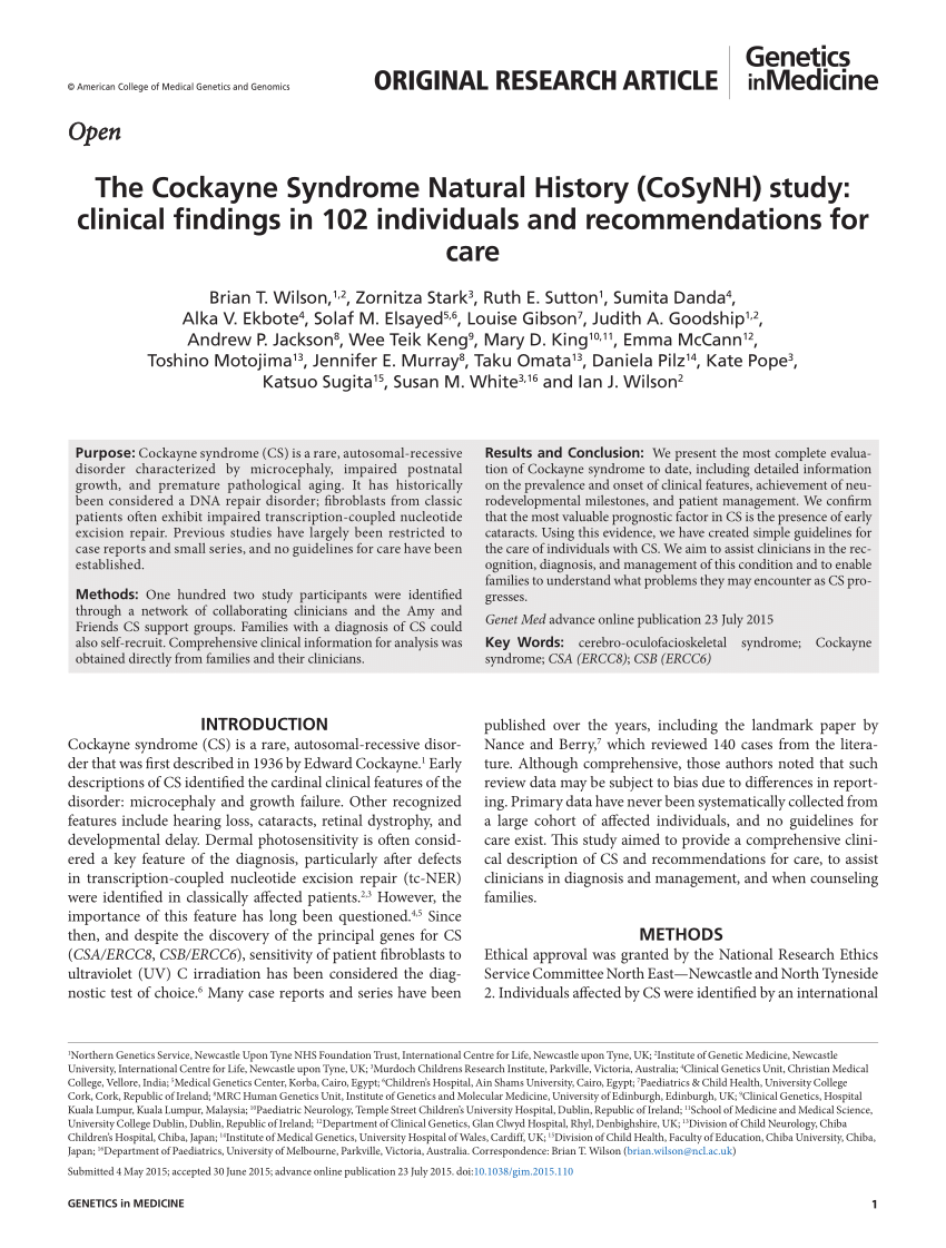 Cockayne Syndrome: Most Up-to-Date Encyclopedia, News & Reviews