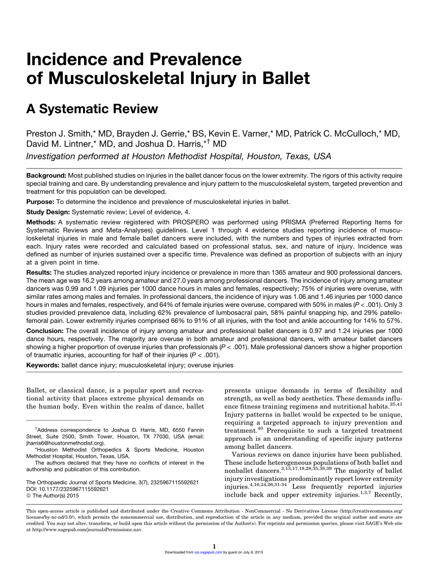 PDF) Incidence and Prevalence of Musculoskeletal Injury in Ballet