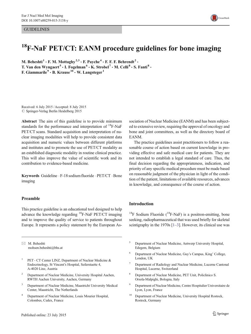 Pdf 18f Naf Pet Ct Eanm Procedure Guidelines For Bone Imaging