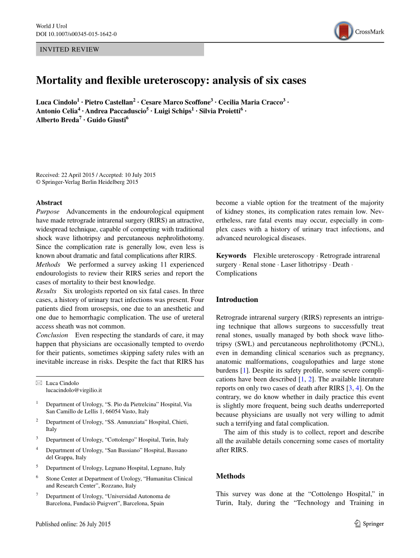 Pdf Mortality And Flexible Ureteroscopy Analysis Of Six Cases