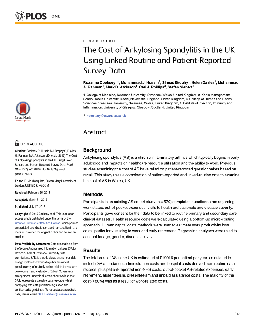 Pdf The Cost Of Ankylosing Spondylitis In The Uk Using Linked