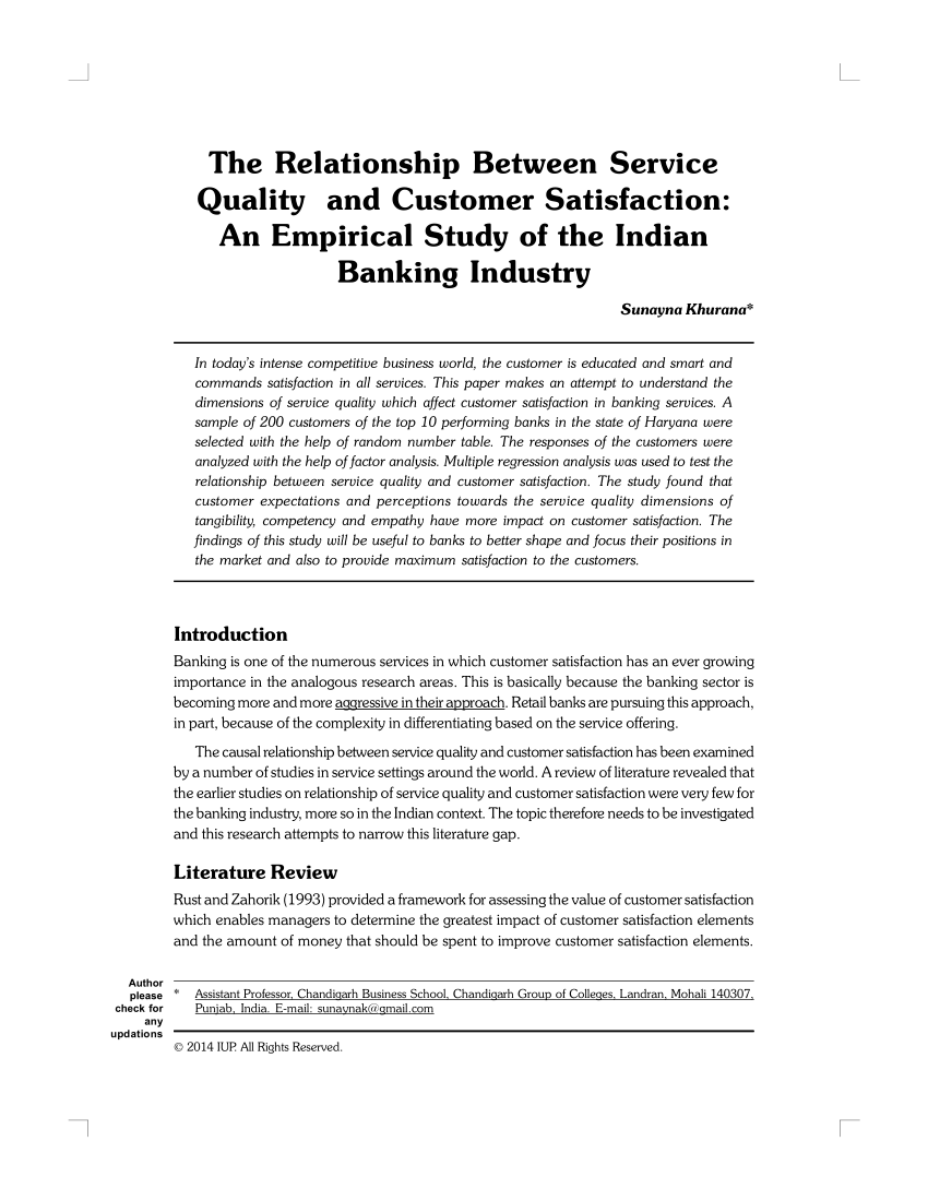 literature review on customer satisfaction in banking services