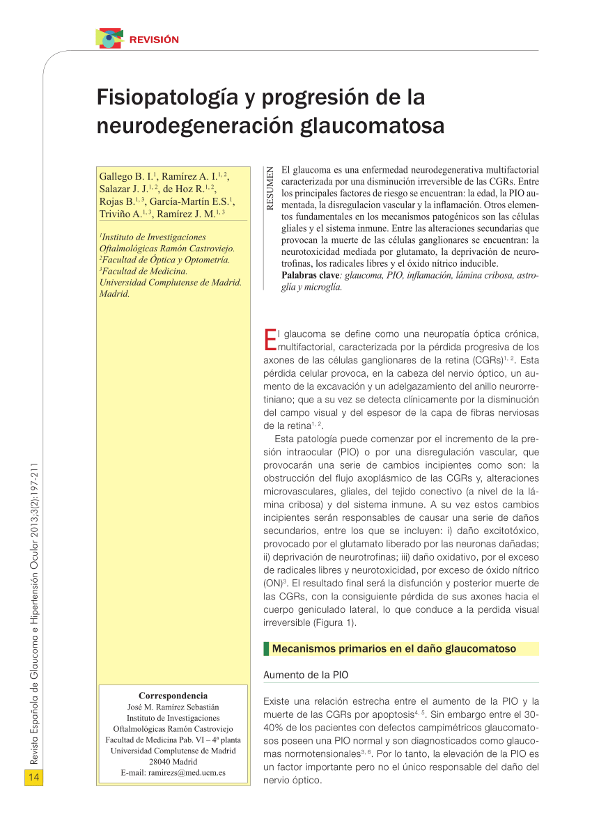 Pdf Fisiopatologia Y Progresion De La Neurodegeneracion Glaucomatosa