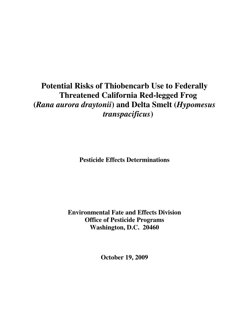 PDF) Potential Risks of Thiobencarb Use to Federally Threatened ...