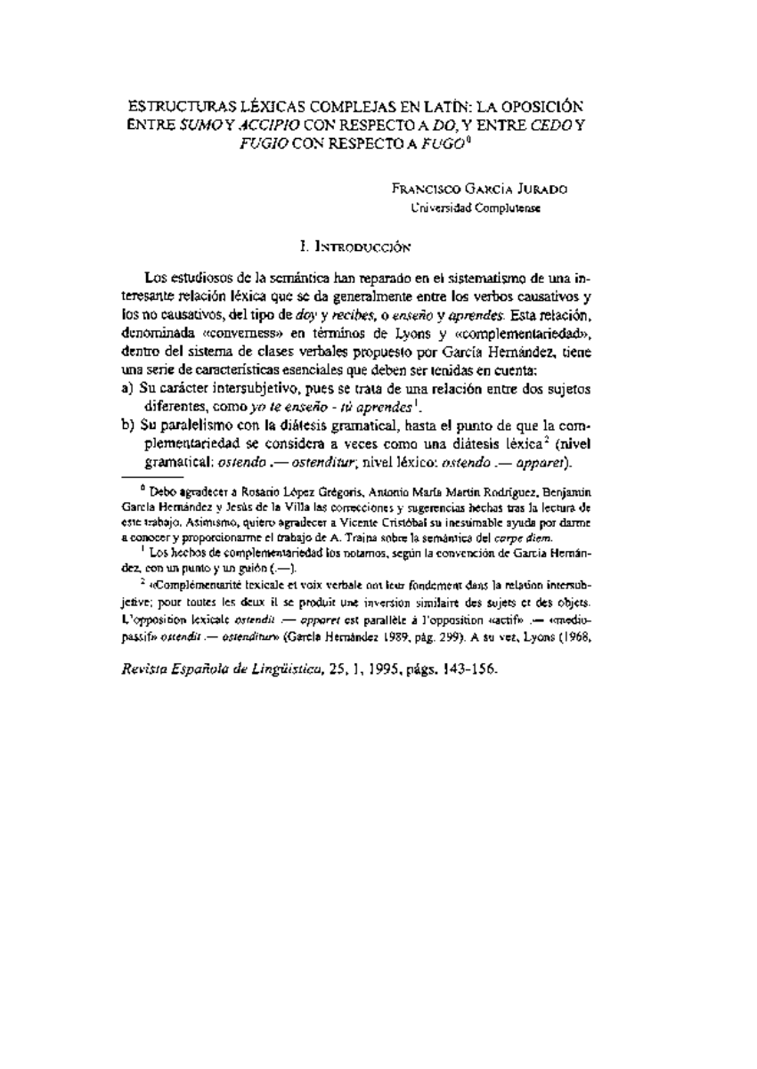 (PDF) Estructuras léxicas complejas en latín: la oposición entre sumo y ...