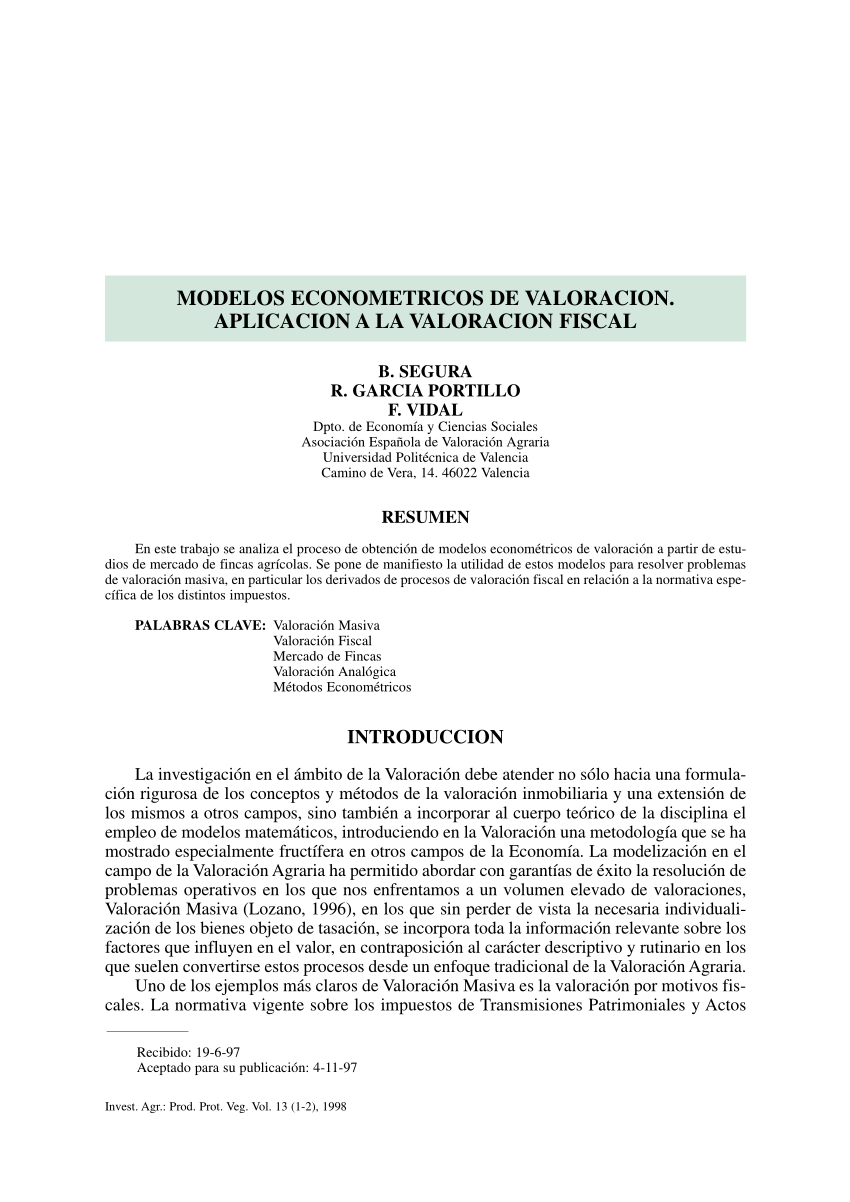 PDF) Modelos Econométricos de Valoración Aplicación a la Valoración Fiscal