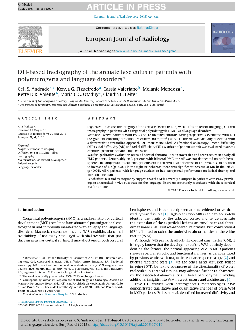 PDF) DTI-based tractography of the arcuate fasciculus in patients with  polymicrogyria and language disorders