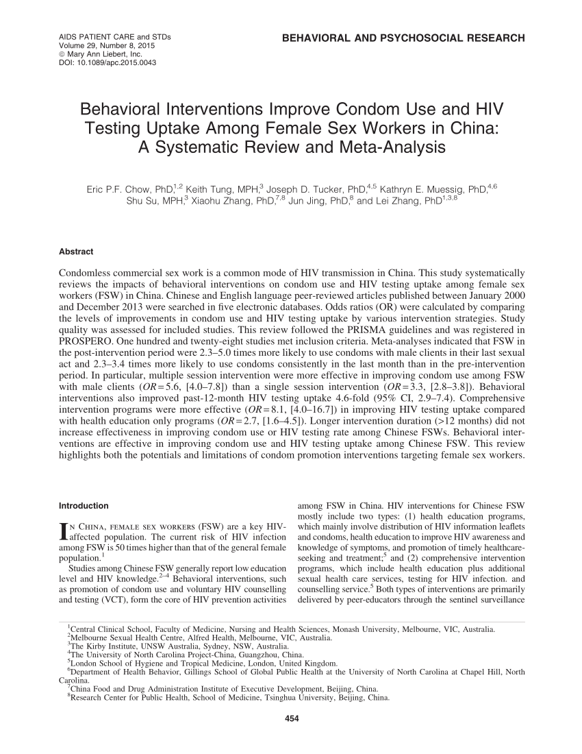 Pdf Behavioral Interventions Improve Condom Use And Hiv Testing Uptake Among Female Sex 7592