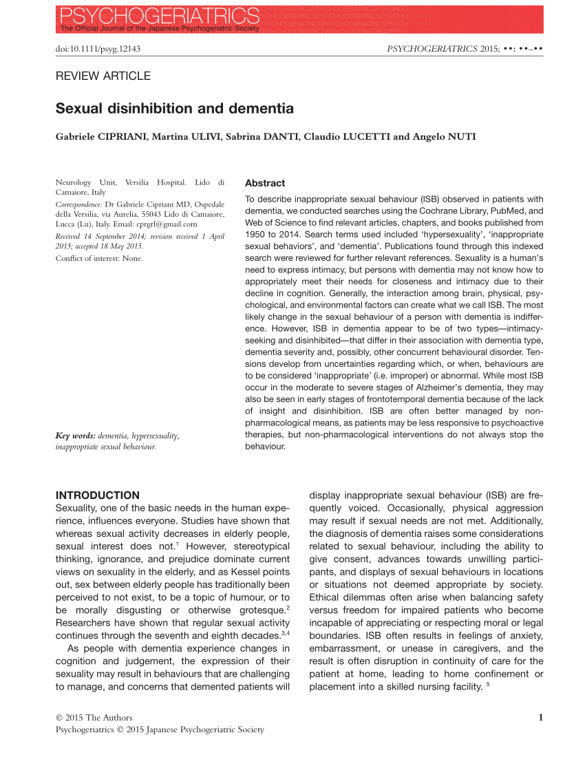 Pdf Sexual Disinhibition And Dementia 