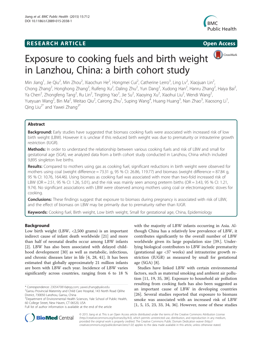 PDF) Exposure to cooking fuels and birth weight in Lanzhou, China 