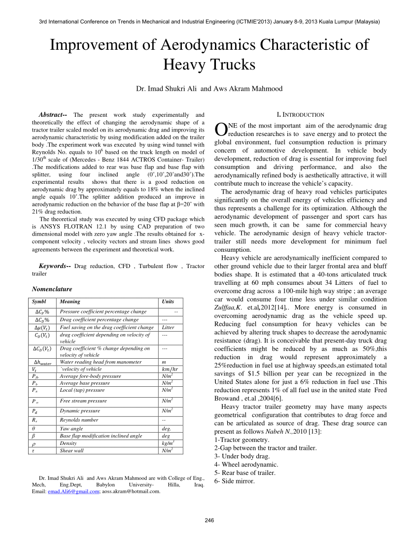 PDF Improvement of Aerodynamics Characteristic of Heavy Trucks