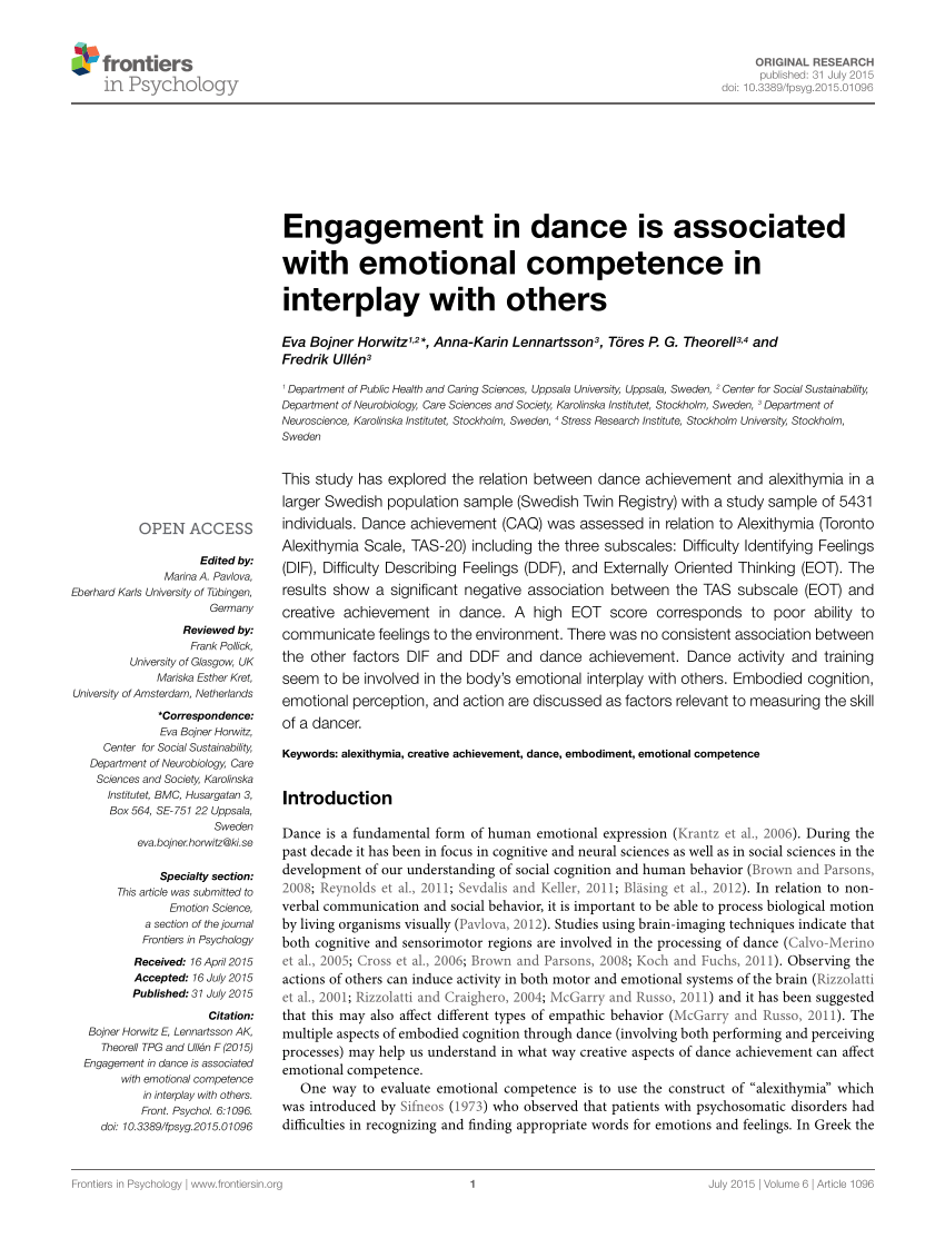 PDF) Engagement in dance is associated with emotional competence in interplay with others picture image