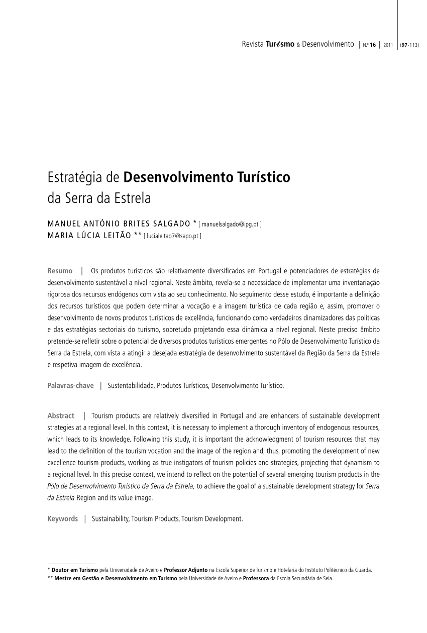 Pdf Estrategia De Desenvolvimento Turistico Da Serra Da Estrela