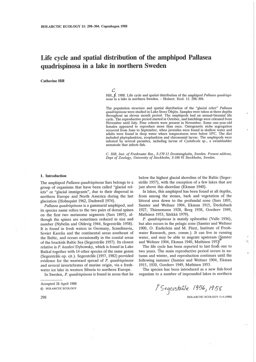 (PDF) Life cycle and spatial distribution of the amphipod Pallasea