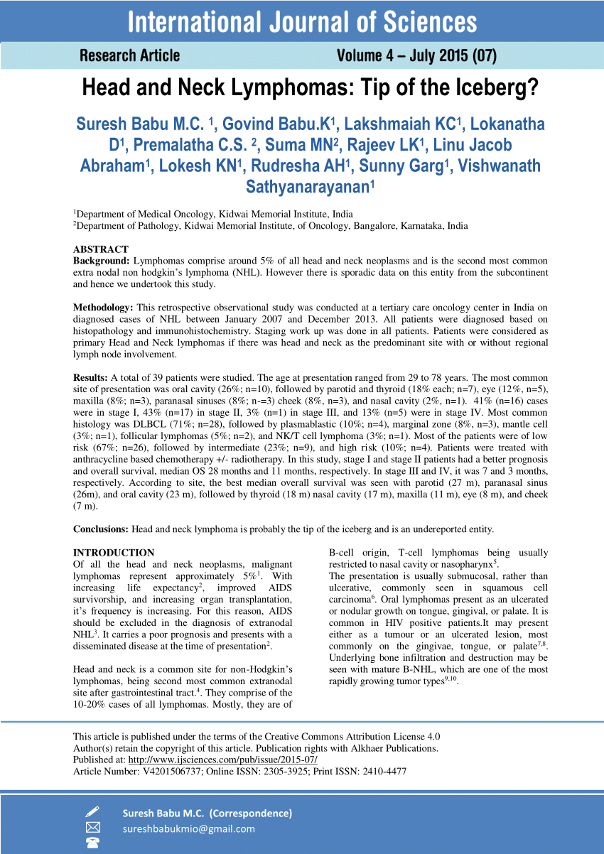 Pdf Head And Neck Lymphomas Tip Of The Iceberg