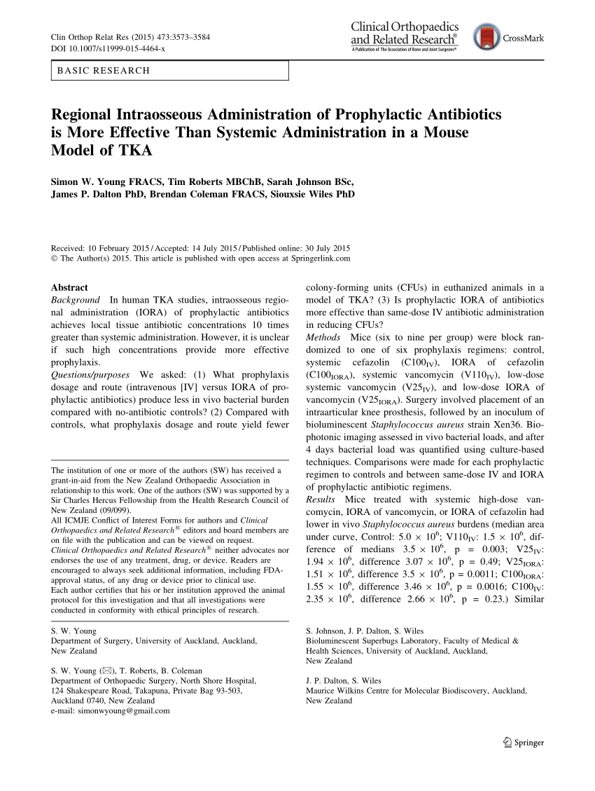 PDF) Regional Intraosseous Administration Prophylactic Antibiotics is More Effective Than Administration a Model of TKA