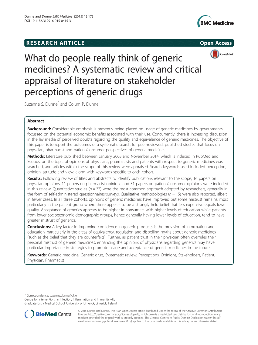 literature review on generic medicines