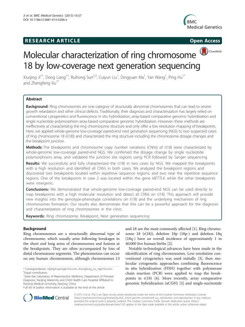 (PDF) Molecular characterization of ring chromosome 18 by low-coverage