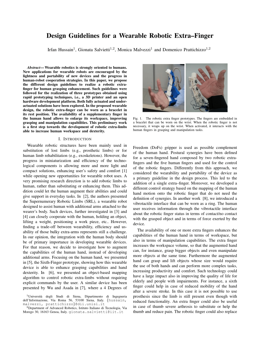PDF) Design Guidelines for a Wearable Robotic Extra–Finger