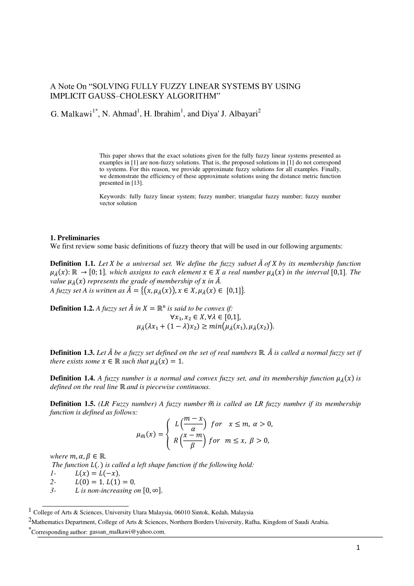Pdf A Note On Solving Fully Fuzzy Linear Systems By Using Implicit Gauss Cholesky Algorithm