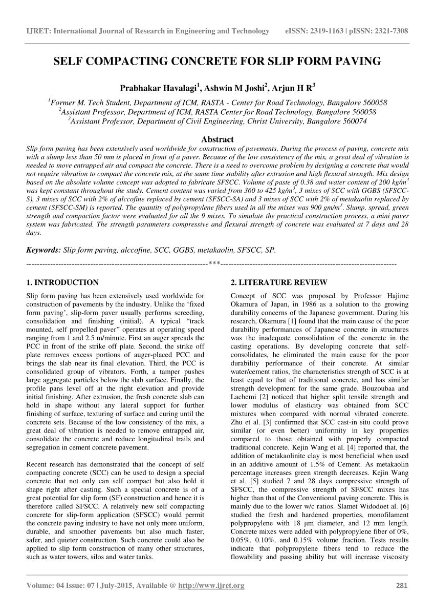 (PDF) SELF COMPACTING CONCRETE FOR SLIP FORM PAVING