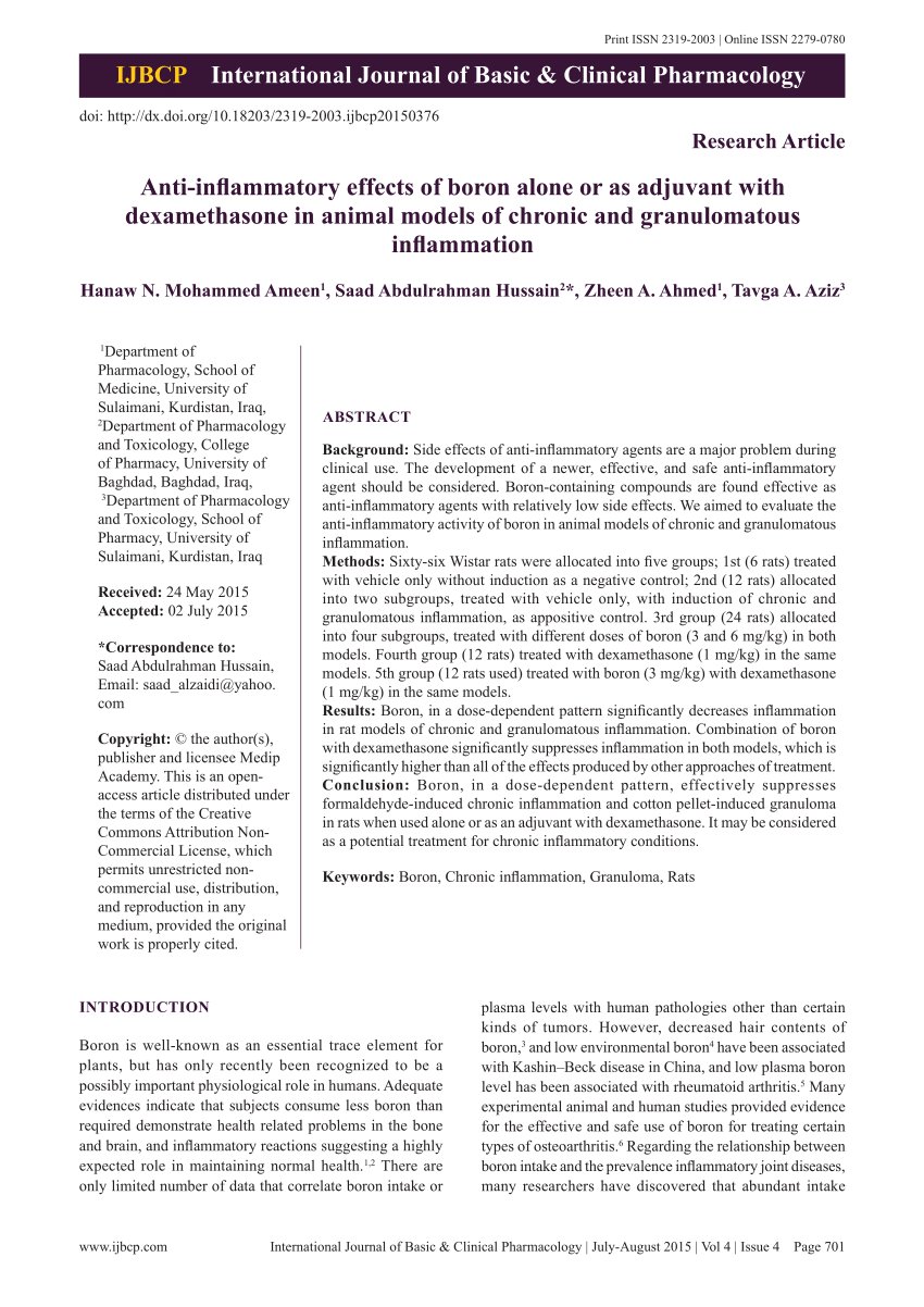 (PDF) Antiinflammatory effects of boron alone or as adjuvant with