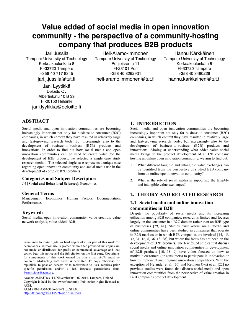 PDF) Value added of social media in open innovation community: the  perspective of a community-hosting company that produces B2B products