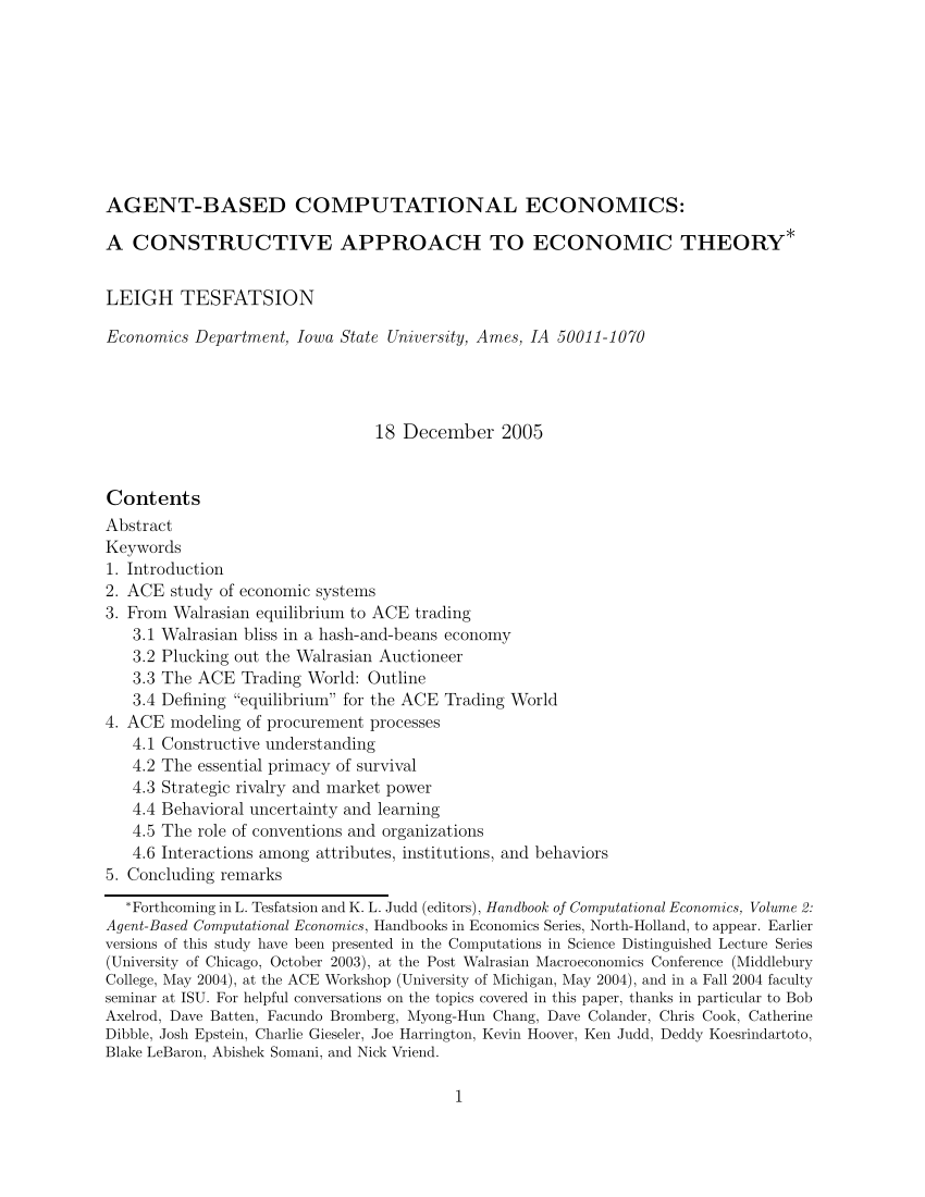 PDF) Agent-Based Computational Economics